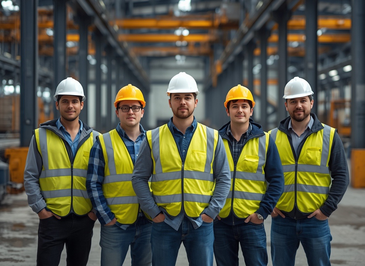 Skilled manpower we place — engineers on site in hard hats and safety vests