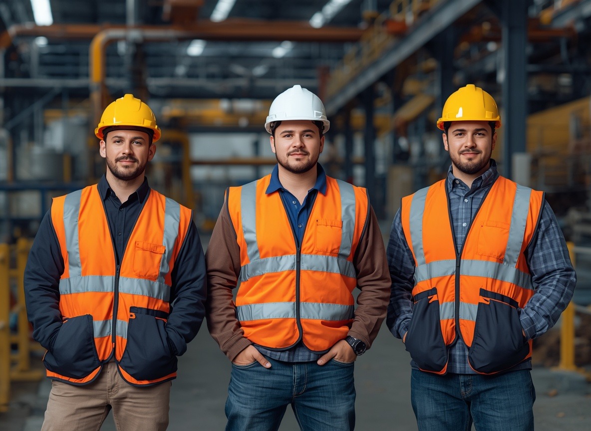 Skilled manpower we place — engineers on site in hard hats and safety vests